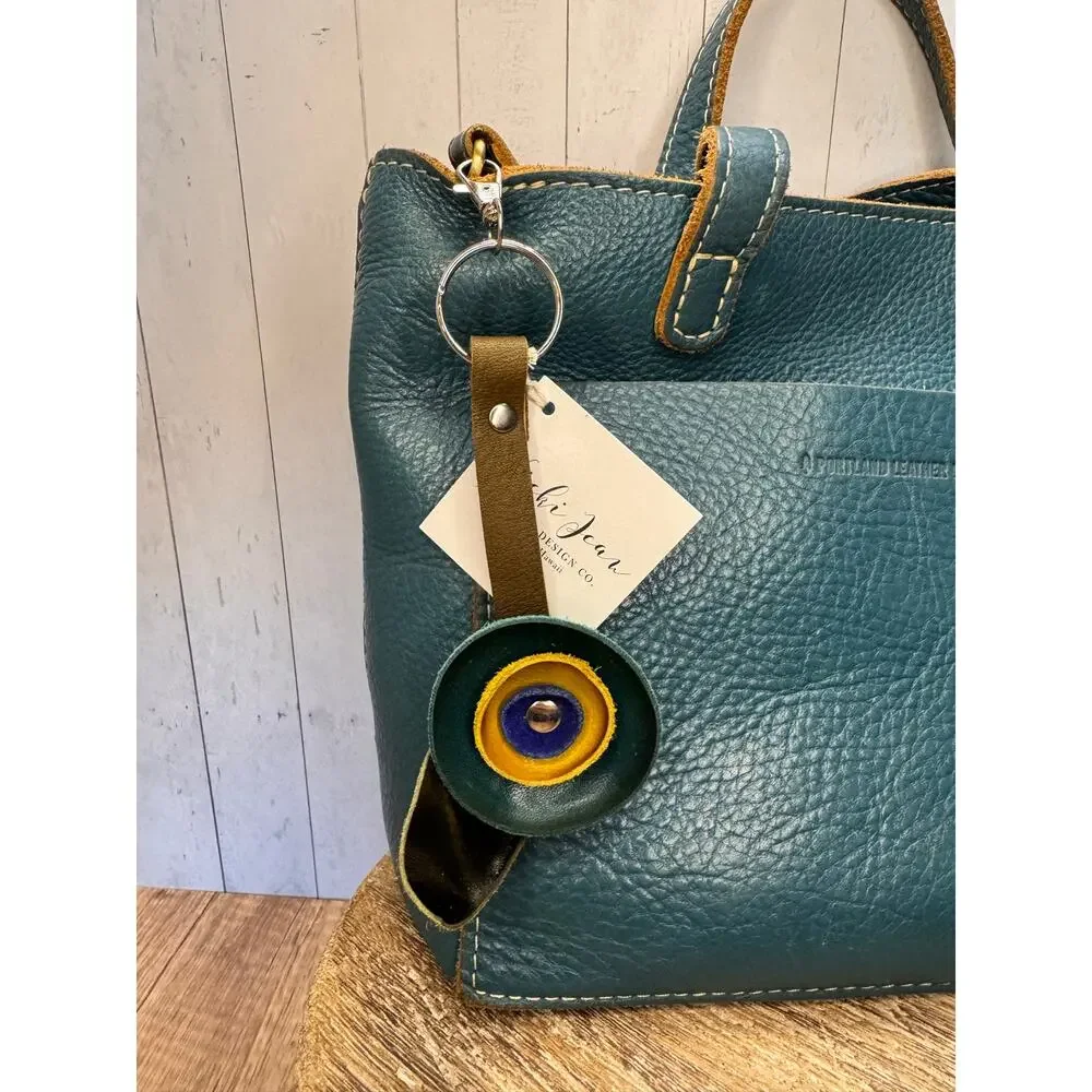 Genuine Leather Round Flower Purse Charm Blue Lime Dark Blue Boho Bag Charm